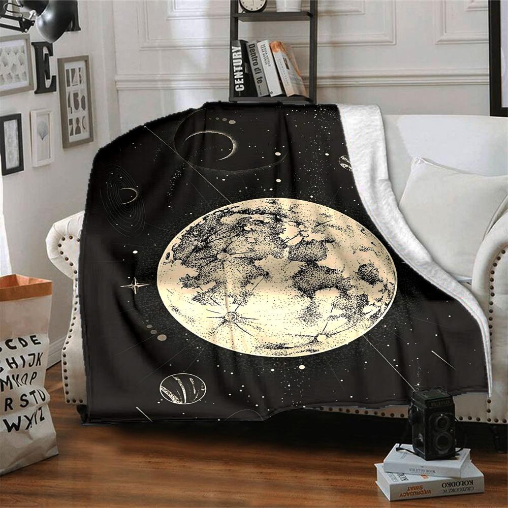 1pc Moon Universe Print Blanket   Lightweight Flannel Throw Blanket For Sofa, Bed, Living Room, Office, Outdoor Travel, Camping