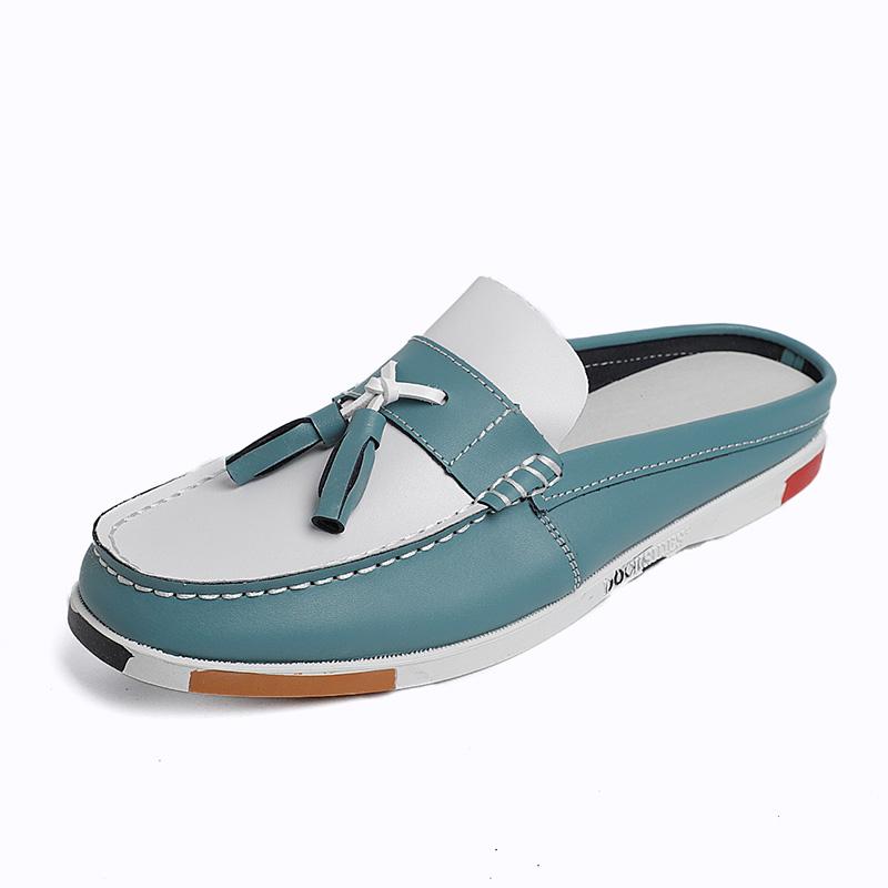 Newest Mens Casual Leather Half Shoes For Men Loafers Shoes Handmade High Quality Summer Slipper Male Flats Lazy Shoes Muller Shoes