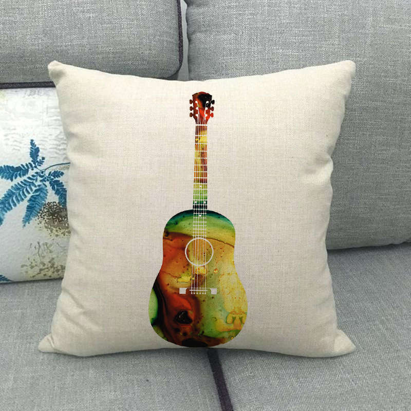 Oil Painting, Color Painting, Musical Instrument Digital Printing Short Plush Pillow Covers For Car Sofa Office Cushion Cover