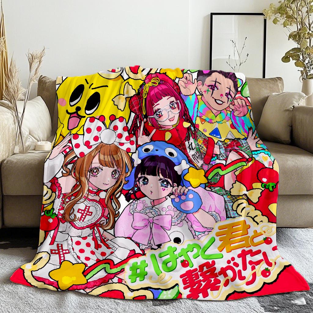 130×150 Kawaii Cartoon Flannel  Warm Cute Comfort Soft Plush blanket girls for sofa art living room office bedroom travel gift