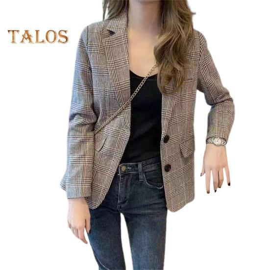

Женский весенне-осенний костюм, пальто с лацканами, однобортный пиджак с длинными рукавами и клетчатым принтом, деловая верхняя одежда с карманами и клапанами XL хаки