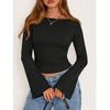 Damen Rundhals Cropped Ausgestellter Ärmel Y2k Figurbetont Vielseitig Lässig Langarm Top