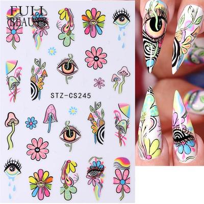Water Nail Decal Sticker Flower Leaf Tree Green Simple Autumn Slider for Manicure Nail Art Watermark Tips