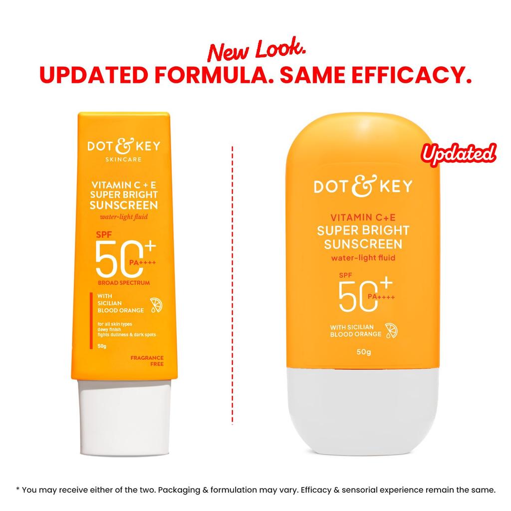 Dot & Key Vitamin C + E Super Bright Sunscreen In-Vivo Tested SPF 50+ PA++++ With New-Age UV Filters, Water-Light Fluid, Boosts Glow, Reduces Dul