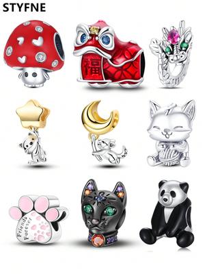 Charms Plata Lion Dance Panda Puppy Beads Charm Copper Plated Fit Charms Original Bracelet For Jewelry Making Diy Charm