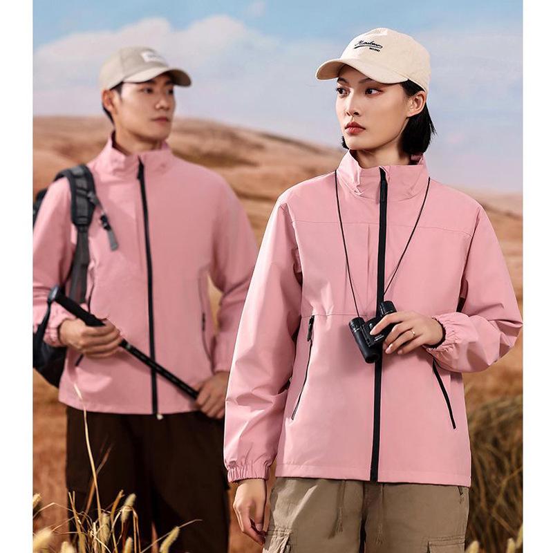 Unisex Hooded Soft Shell Jacket: Stand Collar, Solid Color, Zip-Up, Long Sleeve Windbreaker