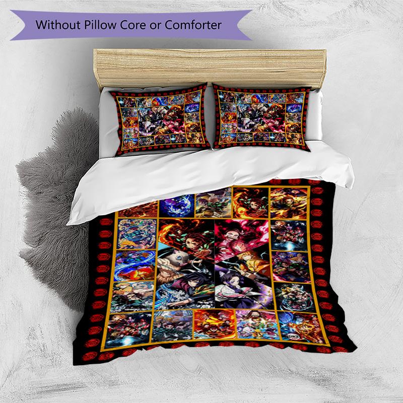 Demon Slayer Pattern Printed 3PCS Bedding Set, Soft Skin-Friendly Washable Duvet Cover & Pillowcases Set
