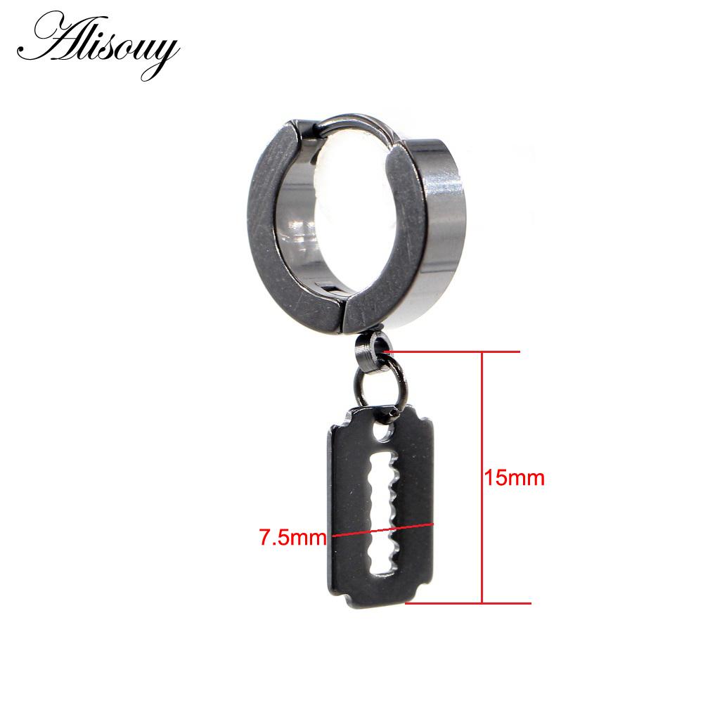 Alisouy 2PCS Stainless Steel Star Cross Snake Spike Skull Sword Blade Chain Feather Spider Dangle Women Men Huggie Hoop Earrings