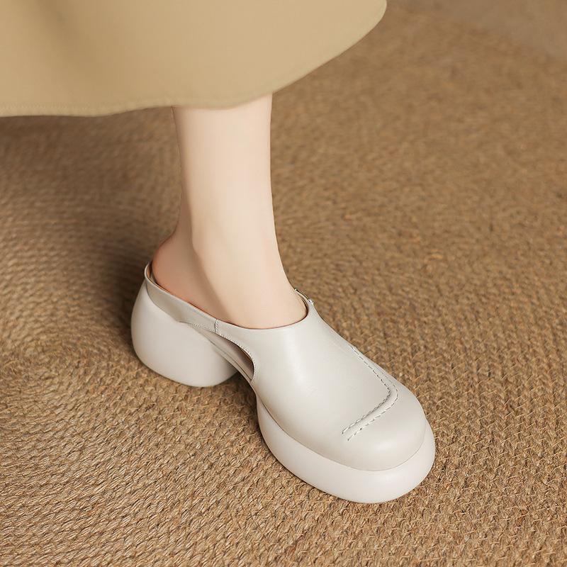 Baotou slippers women wear thick-soled half-mop 2025 summer new fashion lazy high-heeled skirt sandals thick-heeled