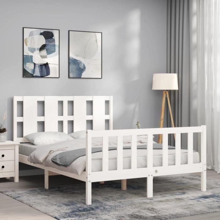 VidaXL Bed Frame with Headboard White 120x200 Cm Solid Wood 3192227