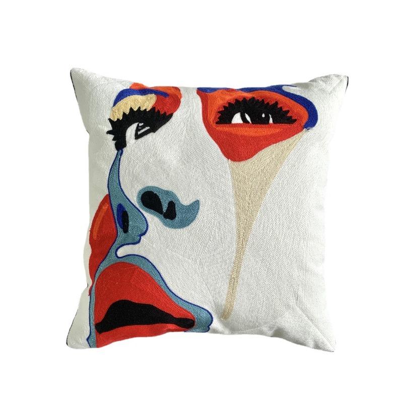 Premium Picasso Abstract Cotton Pillow Case Canvas Single-sided Embroidered Cushion Cover for Sofa Living Room Home Decoration