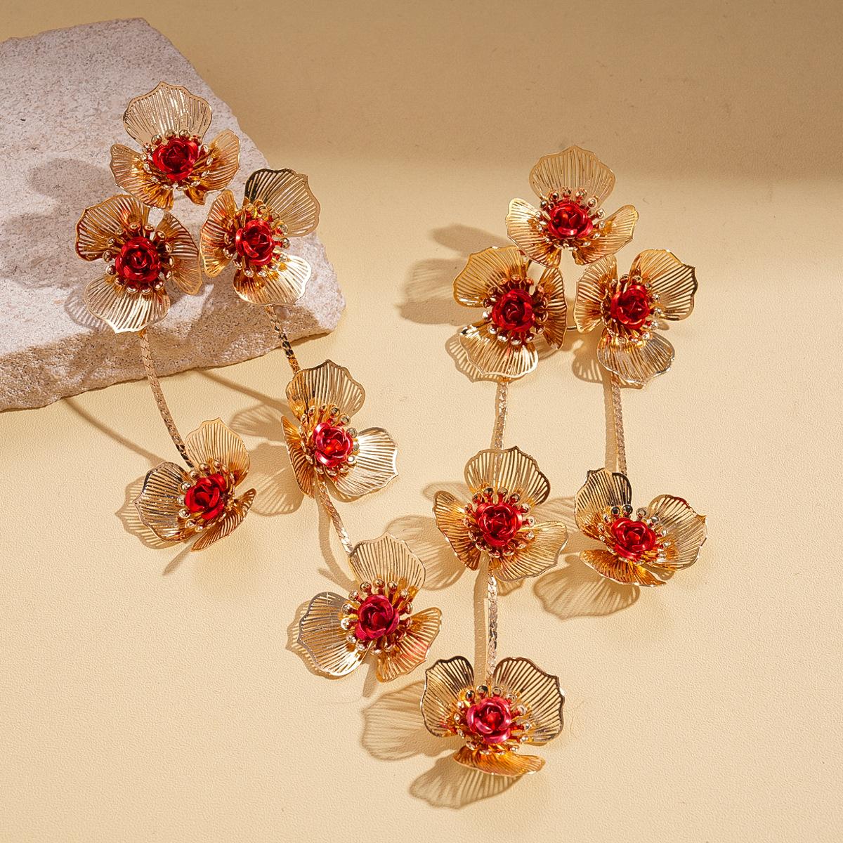 Hollow mesh flower fringed silver needle earrings exaggerated niche earrings