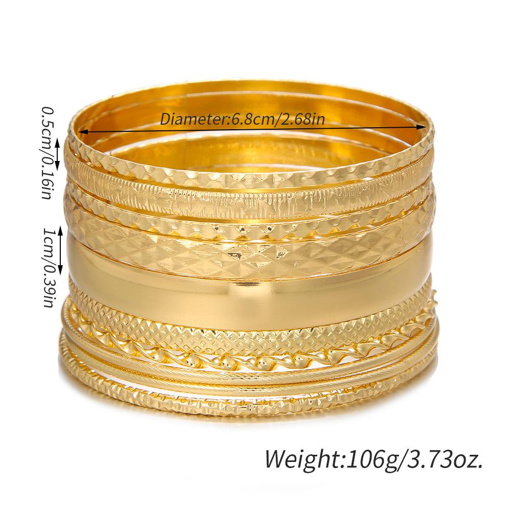 New metal bracelet set, female exaggerated bohemian feng shui ripple smooth surface stacked bracelet 10-piece set