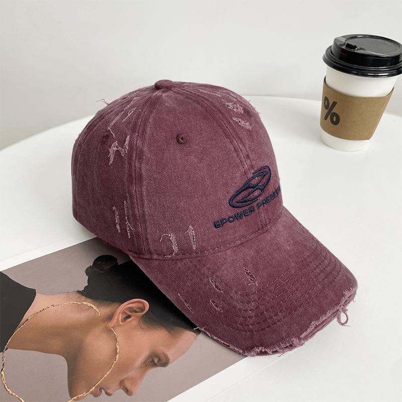 Washed hole baseball cap Four Seasons Versatile retro sunscreen men's and women's peaked caps Big head showing face Small sun hat