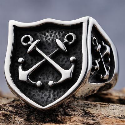 Personalized Trendy Punk Style Daily Street Photography Boat Anchor Ring