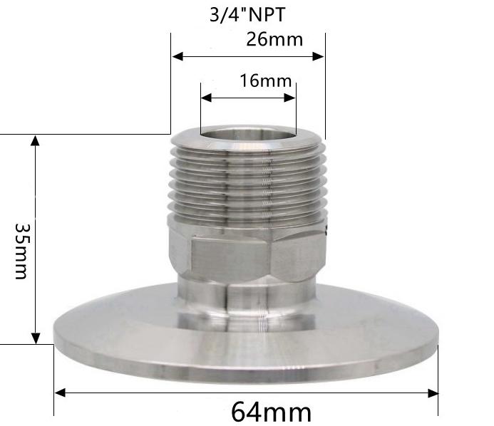 1/4" 3/8" 1/2" 3/4" 1" -4" NPT Male X 0.5" 0.75" 1.5" 2" -4" Tri Clamp Connector Pipe Fitting 304 316L Stainless Steel Sanitary