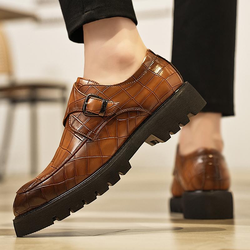 Fashion Men Outdoor Non-slip Walk Daily Commute Casual Shoe Hand-stitched Leather Business Shoes Men Thick Soled Slip-On Driving Loafers