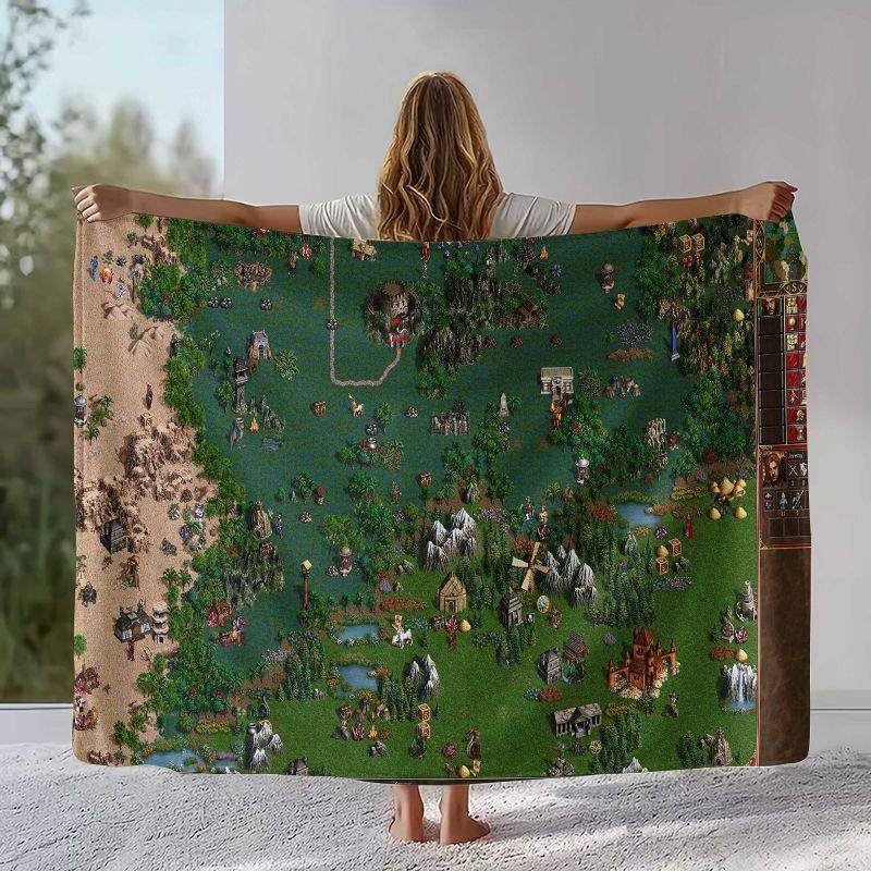 Classic Game Heroes of Might and Magic Map Flannel Blanket,Soft Plush Throw for Home Bedroom Bed Sofa Cover Camping Picnic gift