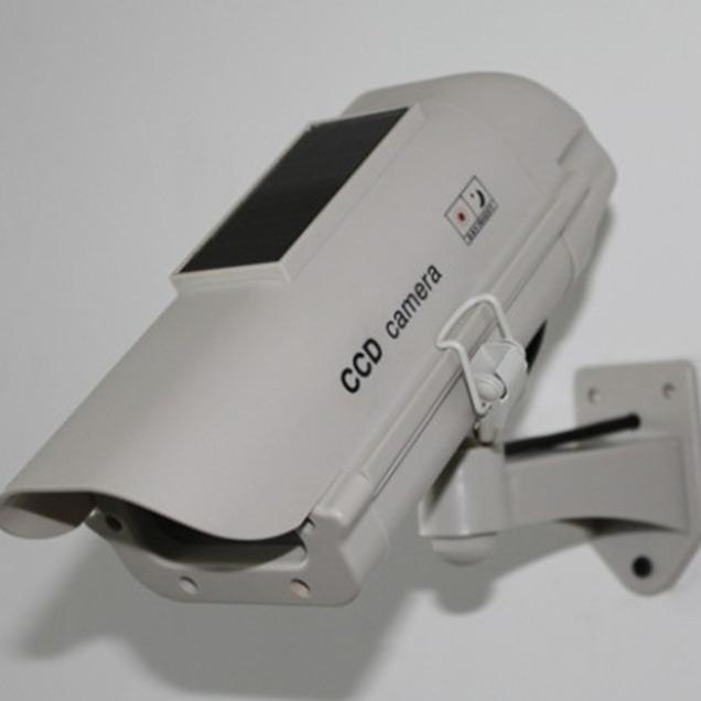 White Solar-Powered Fake Surveillance Camera for Indoor/Outdoor Use