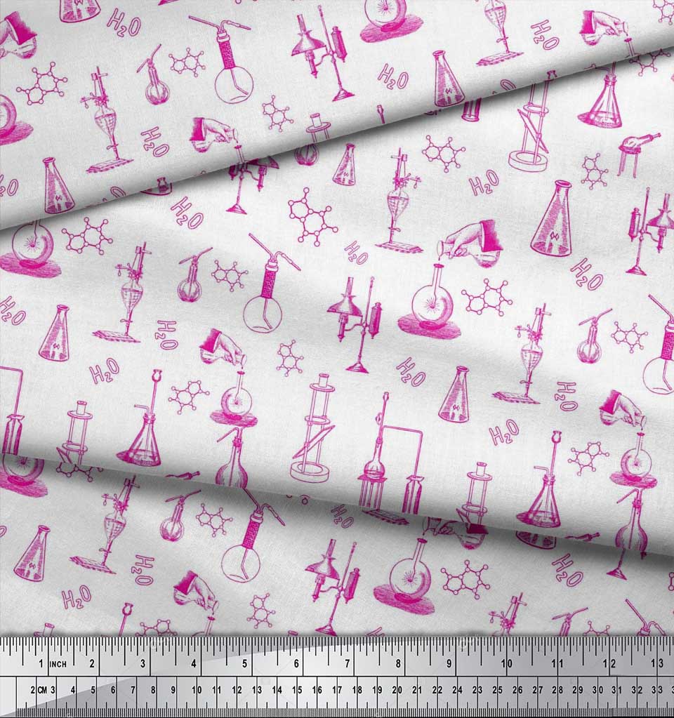 Soimoi Japan Crepe Satin Fabric Scientific Lab Equipments Education Theme Fabric Prints By metre 42 Inch
