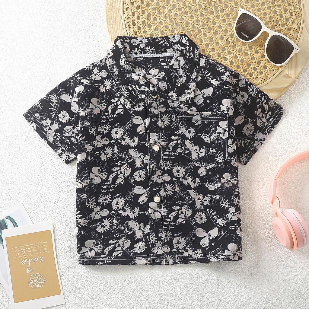 2026 Summer Short Sleeve Shirts for Boys and Girls Baby Spring Lapel Cartoon Top for Children Floral Shirt