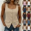 Gilet Sans Manches pour Femme Coupe Ajustée Col Carré Bouton sur le Devant Gilet Gilet de Bureau Élégant Tailleur pour Tenue Décontractée et Formelle