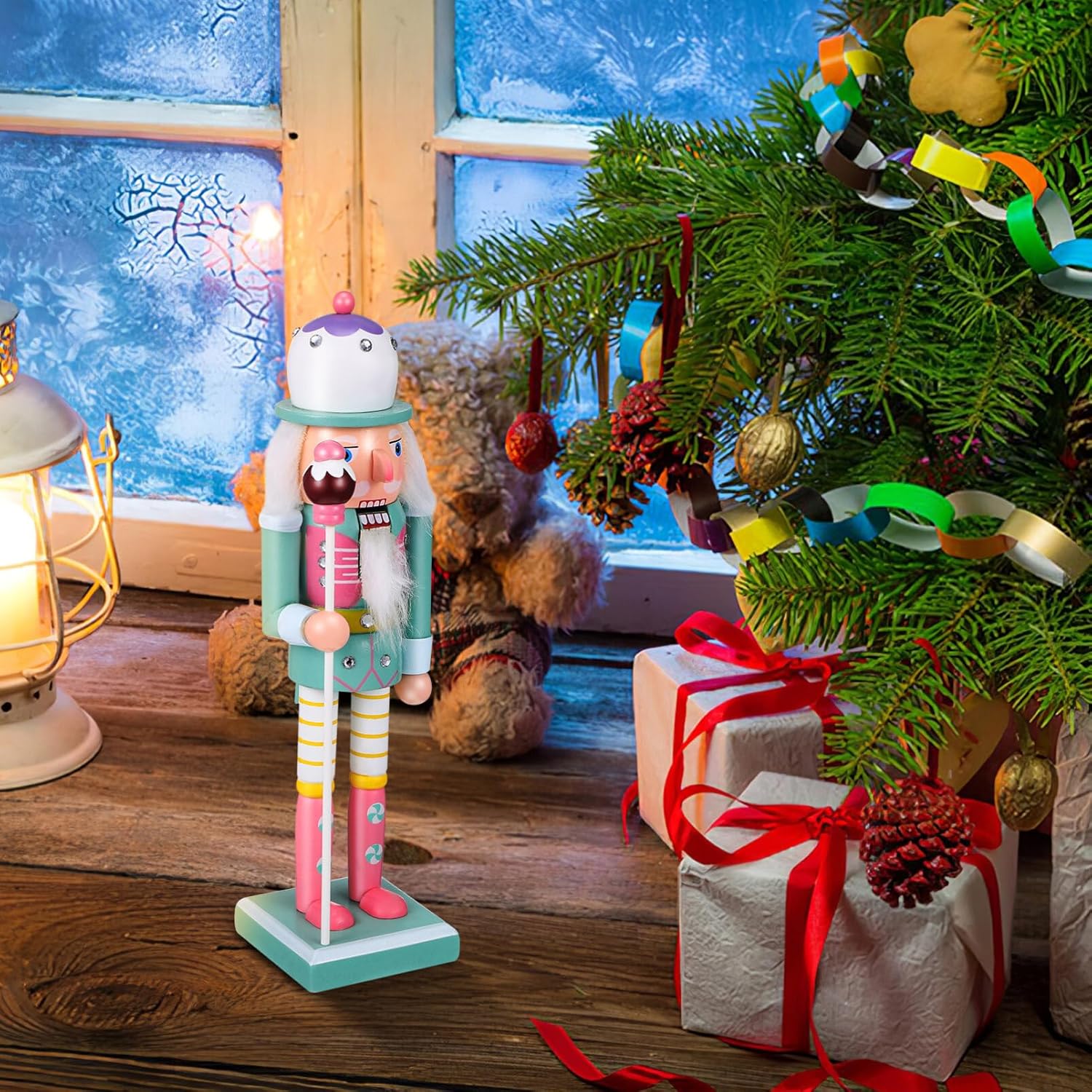VALICLUD Christmas Nutcrackers Figures Pink Nutcracker Ornament Green Pink Nutcracker Pastel Christmas Decorations 25cm/10inch