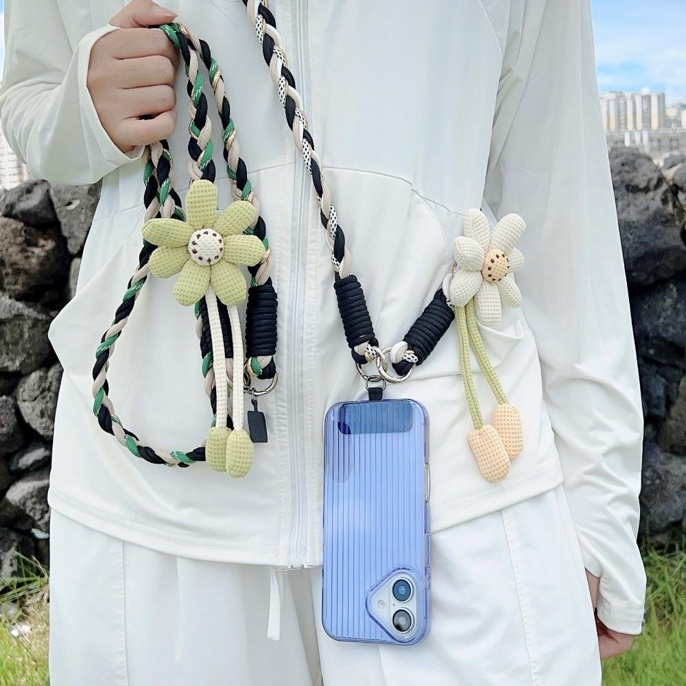 Detachable Flowers Phone Lanyard Cross-body Phone Woven Chain Crossbody Phone Charm  Activity