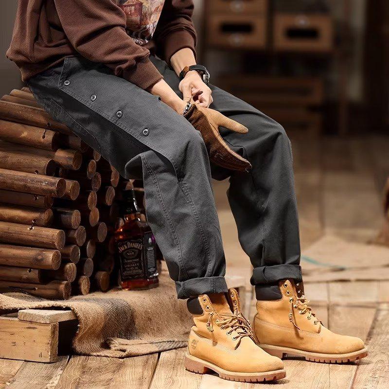 Men's American Retro Wide-Leg Overalls: Spring & Autumn Trendy Button-Down Casual Pants