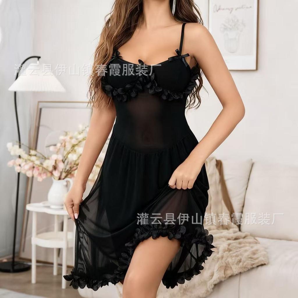 New Fun Home Suspender Pajamas Two-piece Set Women's Pajamas Lace Sexy Long