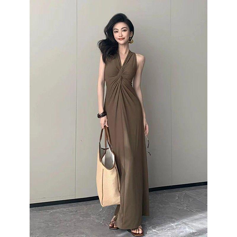 Sleeveless Twisted Front Dress - Summer 2026 French Style, Slimming Long Design for Women M