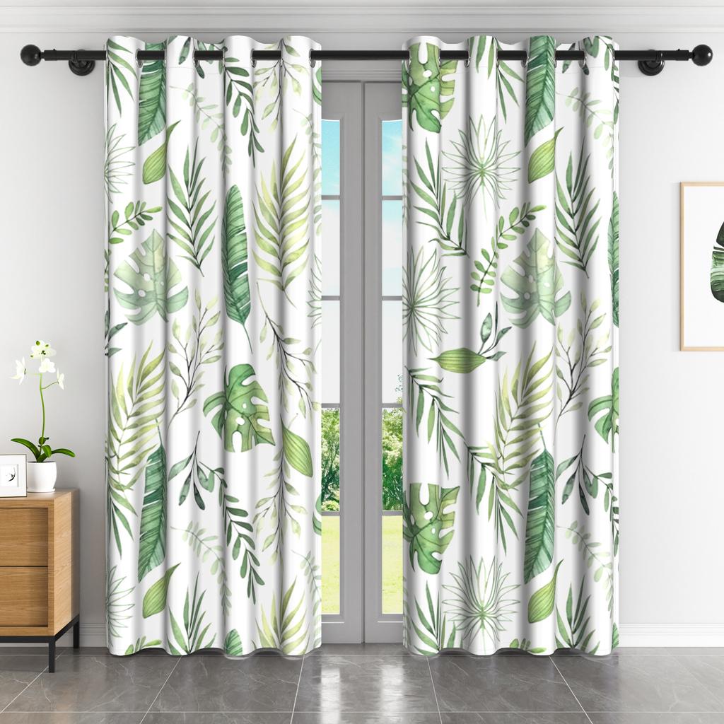2 Stück/Set Botanische Blattvorhänge Natürliches Grünes Efeublätter-Muster Vorhänge Schlafzimmer Wohnzimmer Dekoration Polyester Verdunkelungsvorhänge