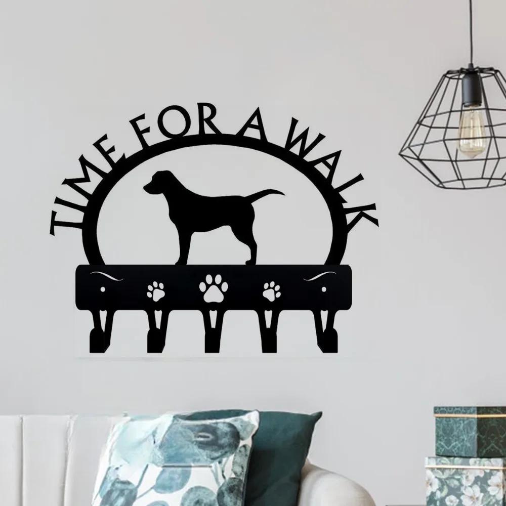1pc Labrador 'Time for a Walk' Key Rack Dog Leash Hanger - Hallway Key Holder with Bathroom Towel Hooks Wall Coat Rack