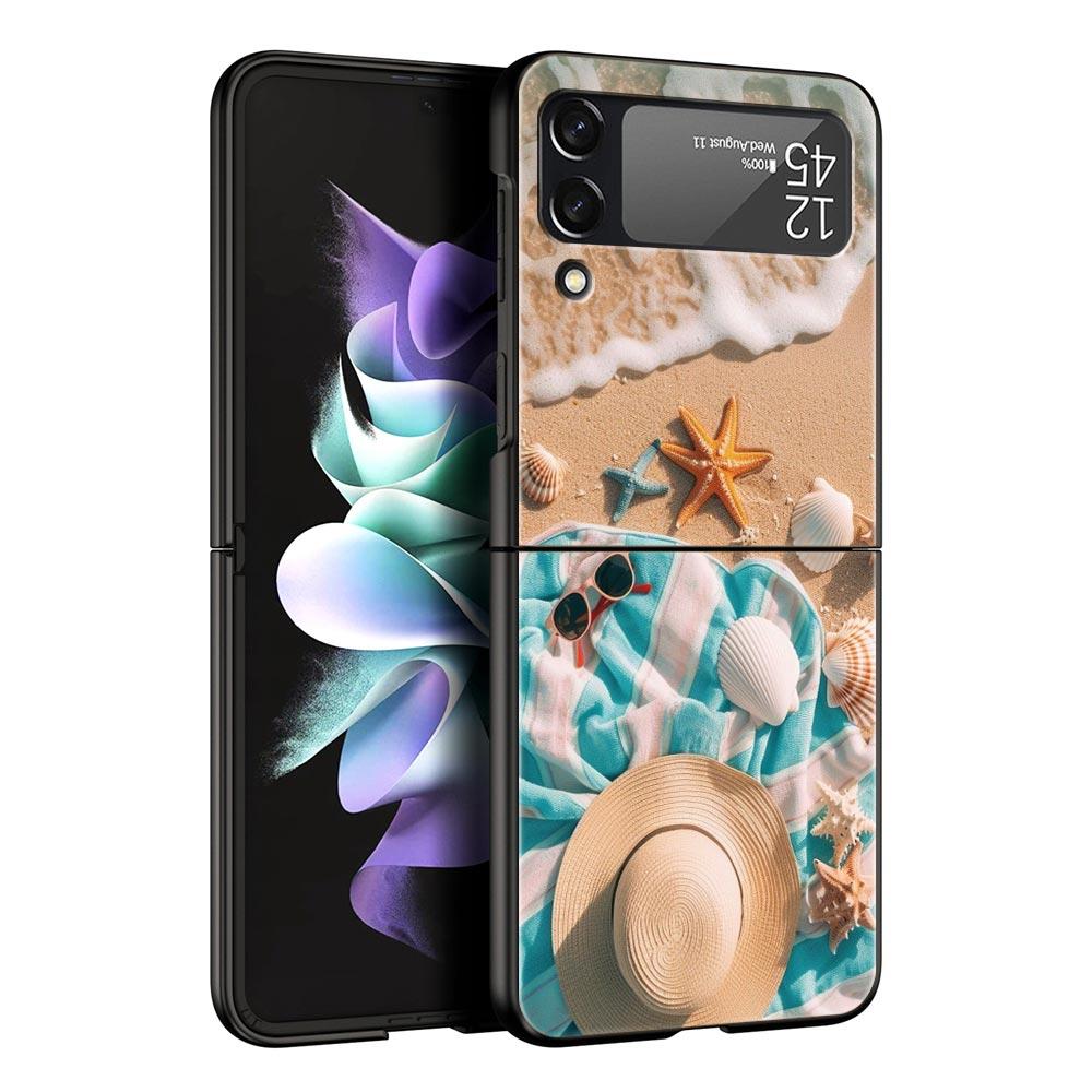 Summer Beach Hard PC Phone Case For Samsung Galaxy Z Flip 7 6 5 4 Black Cover For Galaxy Z Flip 3 Foldable Shell Fundas Capa Bag