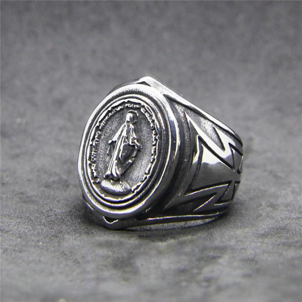 Drop Ship Cross Madonna God Ring 316L Stainless Steel Mens Women Fashion Steel Cool Jesus Ring