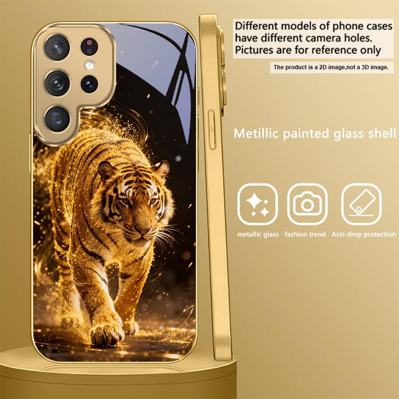 Fantasy Colored Tiger For Samsung Galaxy S26 S20 FE S21 Ultra S23 Plus S24 Ultra S25 S21+ S22Plus S26+ Golden Glass Phone Case
