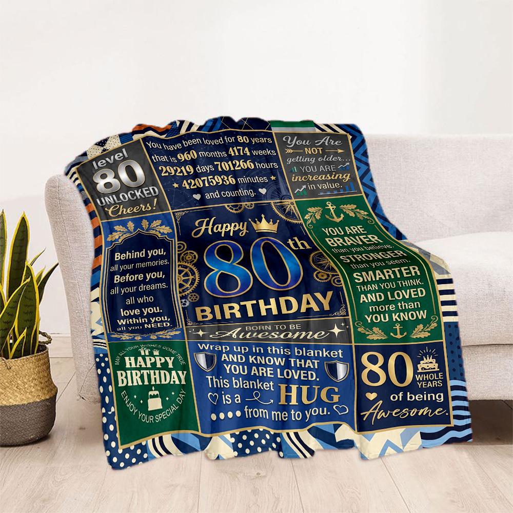 80th Birthday Celebration Blanket Soft Warm Cozy Great for Picnics Bedding Seaside Four Seasons Universal Stylish Decor