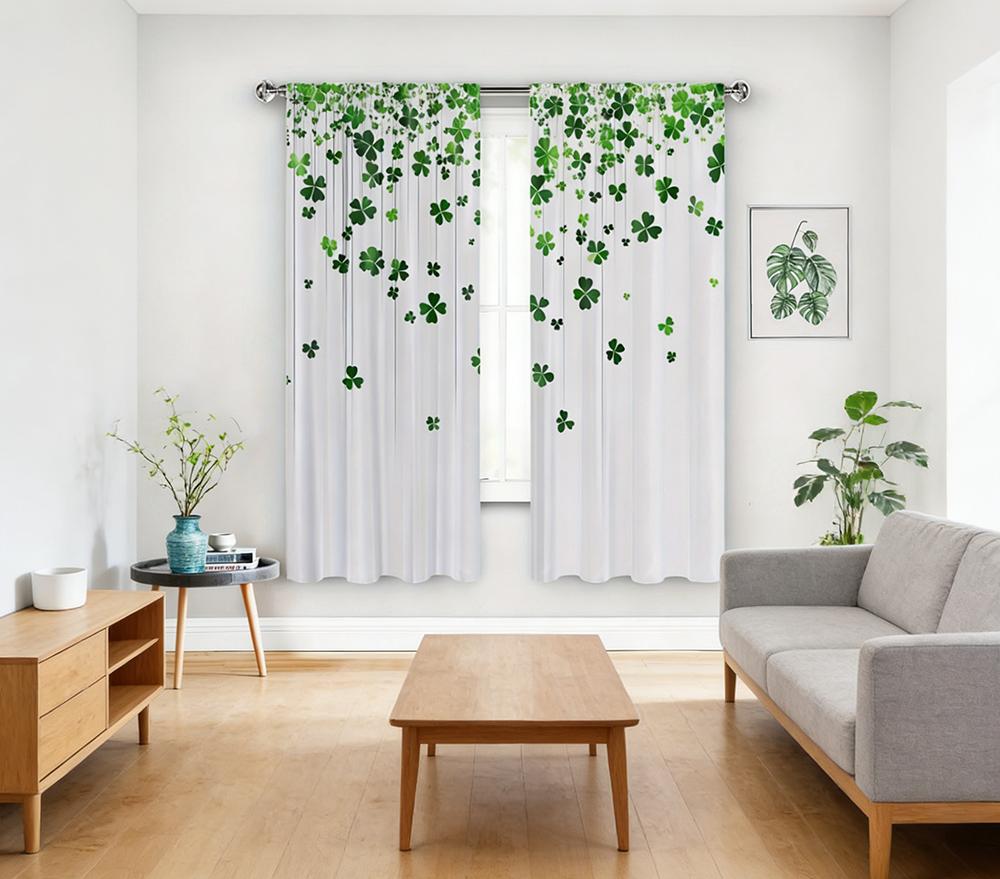 Digital Printed Curtains with Four Leaf Clover Design, Stylish Window Drapes for Living Room Bedroom Home Decoration