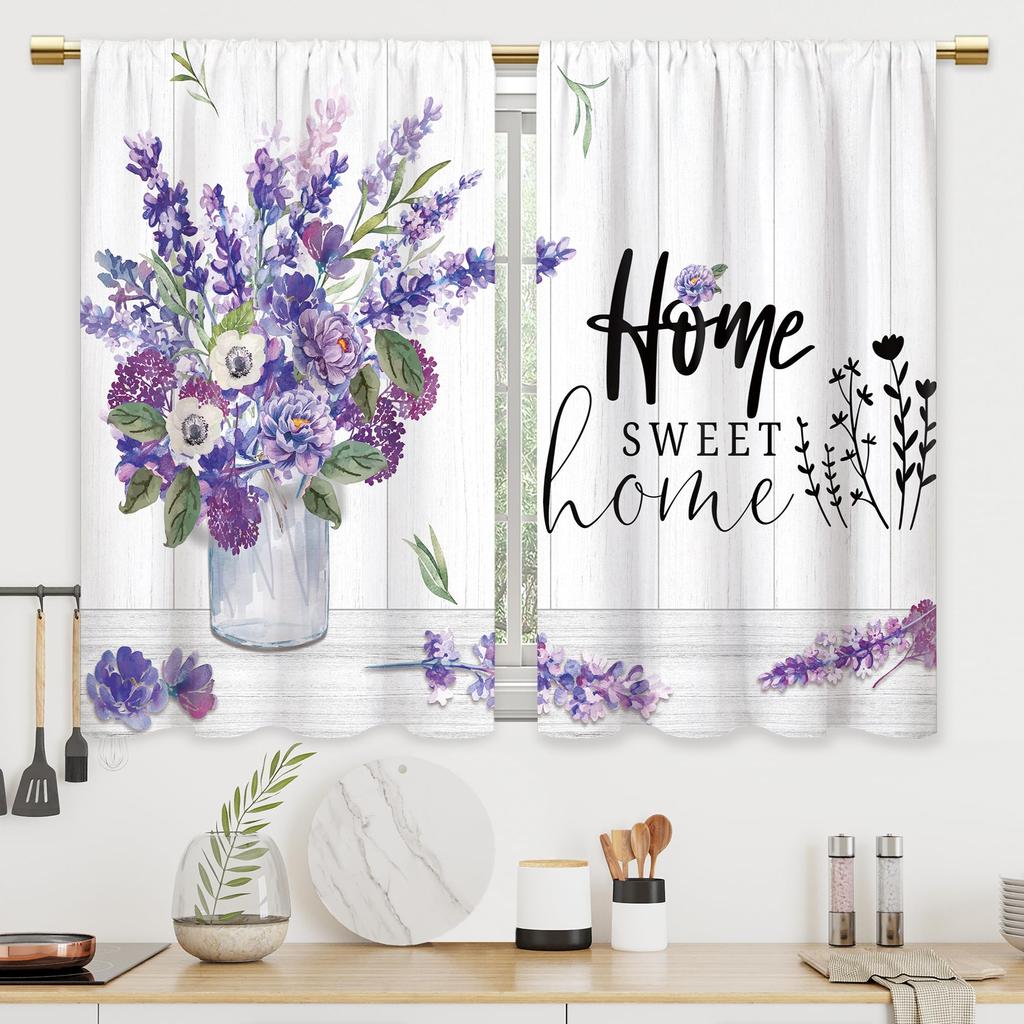 2 Panels Rustic Yellow Floral Kitchen Curtains Farmhouse Bathroom Window Treatment Drapes Cafe Small Bedroom Short Curtains