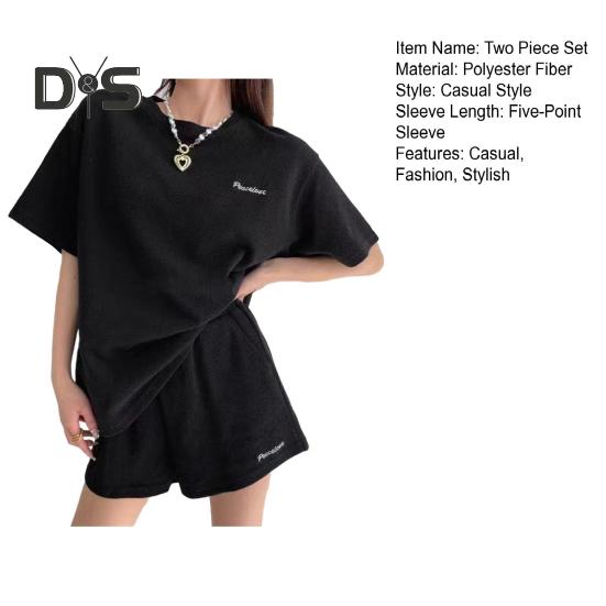 Dámské ležérní dvoudílné kraťasy, volná trička s krátkým rukávem, elastický pas, kraťasy s kapsami, letní společenský outfit