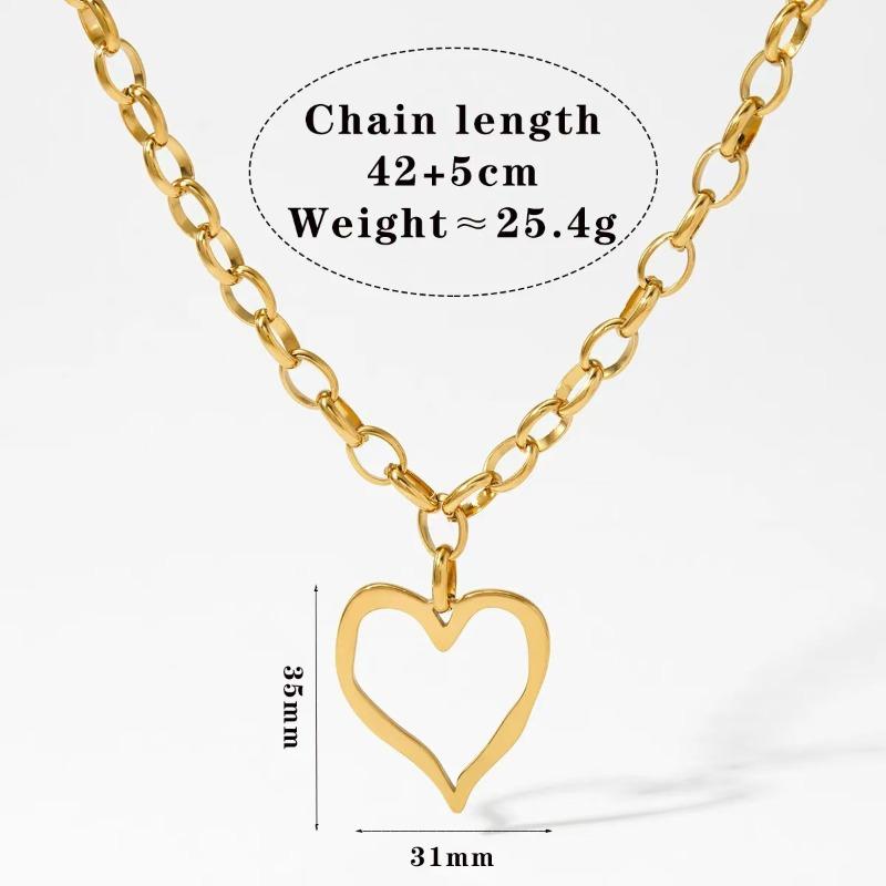 Retro and Exaggerated Hollowed-out Large Heart-shaped Stainless Steel Thick Sweater-style Necklace, High-end Accessory Pendant, Pendant Necklace
