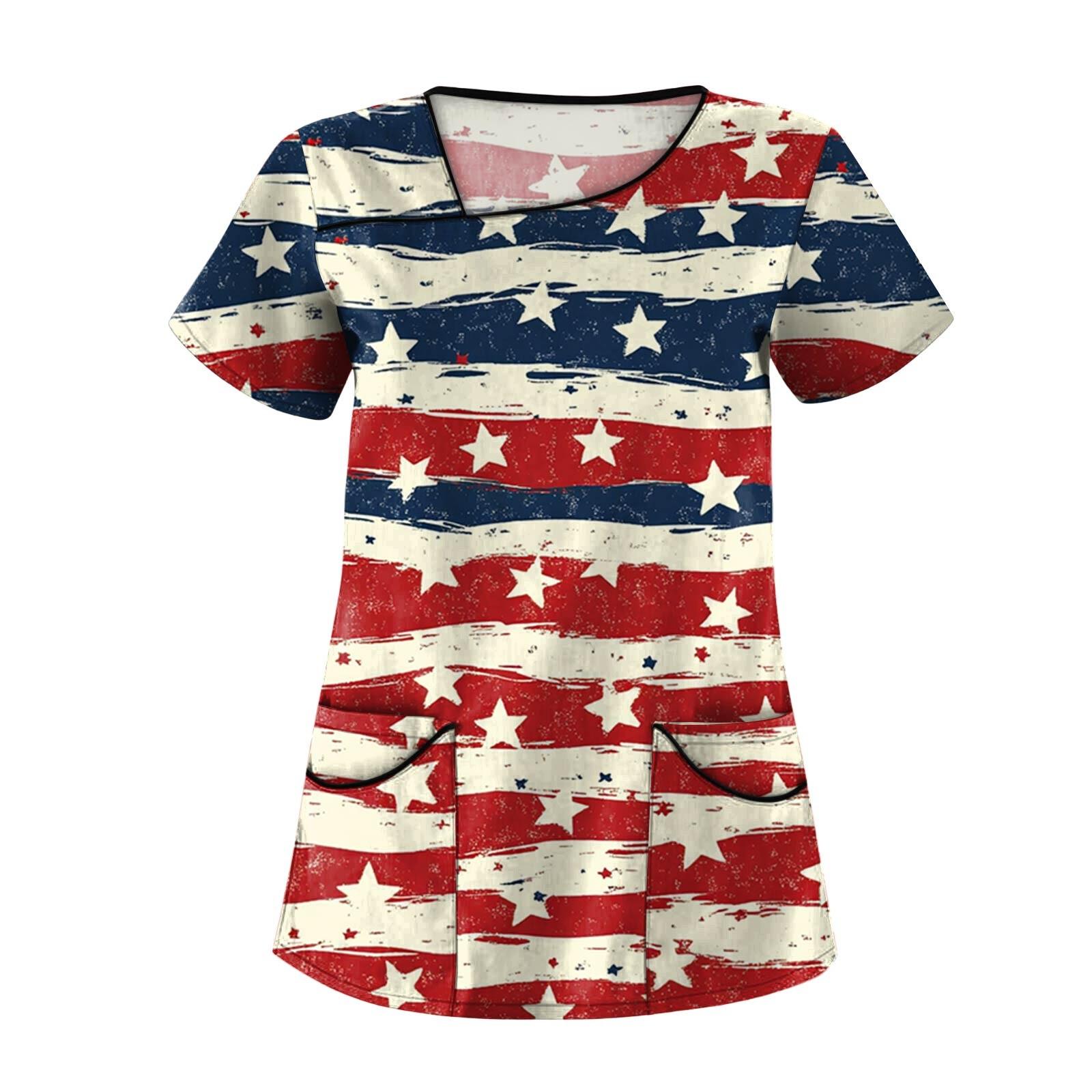 

Женская модная рабочая одежда с короткими рукавами с принтом и верхом с двойными карманами XXXXXL красный