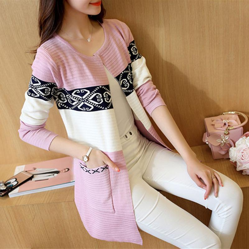 

Autumn Winter Long Cardigan Women Sweater Retro Ethnic Long Sleeve Jacket Sweater Women Coat one size світло-рожевий колір