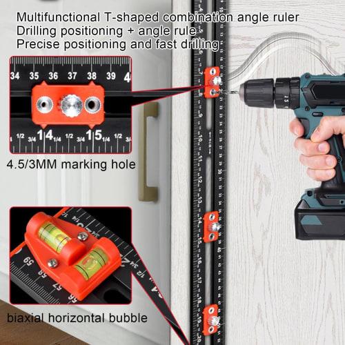 Aluminum Alloy T-Square, Multifunctional Woodworking Measuring Ruler Tool for Carpentry, Architecture, Drawing, and Painting. Sliding Woodworking Rule