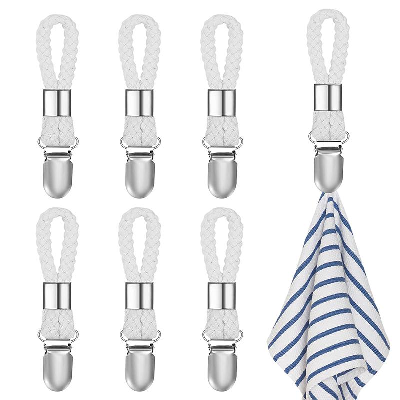 

6 штук Подвесной зажим для кухонных полотенец, Металлические зажимы для кухонных полотенец с петлей для подвешивания, Крючки-зажимы для ткани белый
