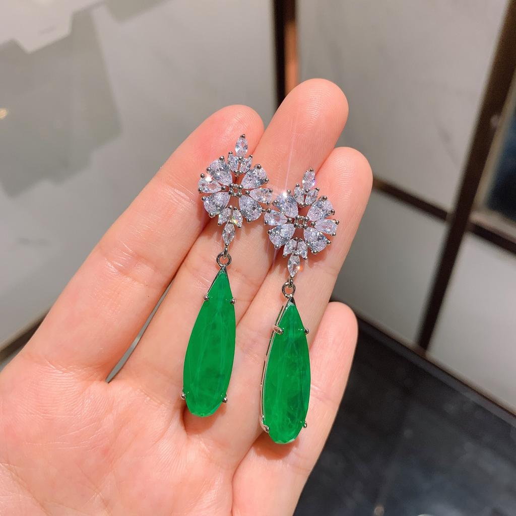 Jewelry Classic Retro Simulation Emerald Big Earrings Evening Water Drop Main Stone 10 * 30