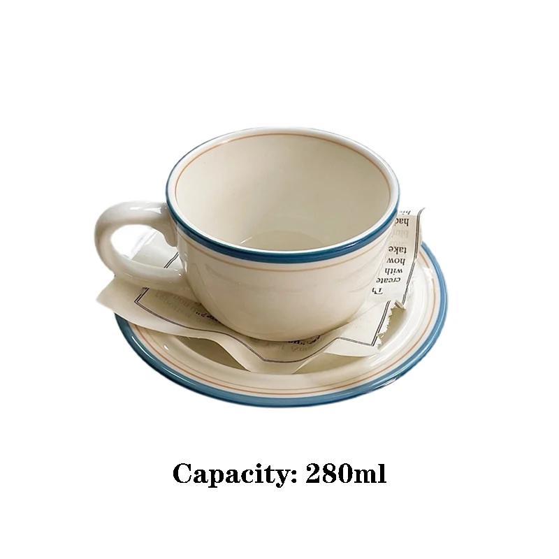 Vintage Mug Color Coil Ceramic Coffee Cup and Plate Set Latte    Cute  Tea