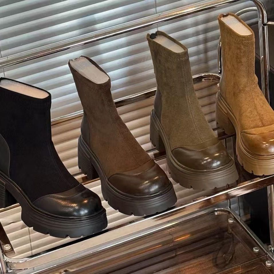 2025 Autumn/Winter Retro Women's Martin Boots with British Style, Chunky Heel Ankle Boots, Back Zipper, Height-Enhancing for Petite and Men