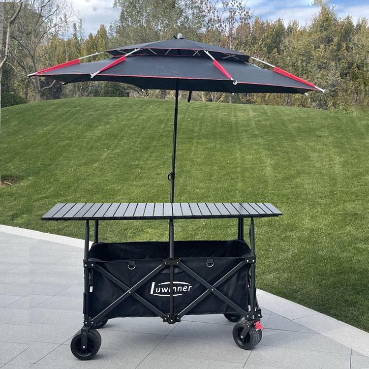 Foldable Liftable Large Table with Sunshade for RV, Camping, Fishing, Picnic, and Food Trucks