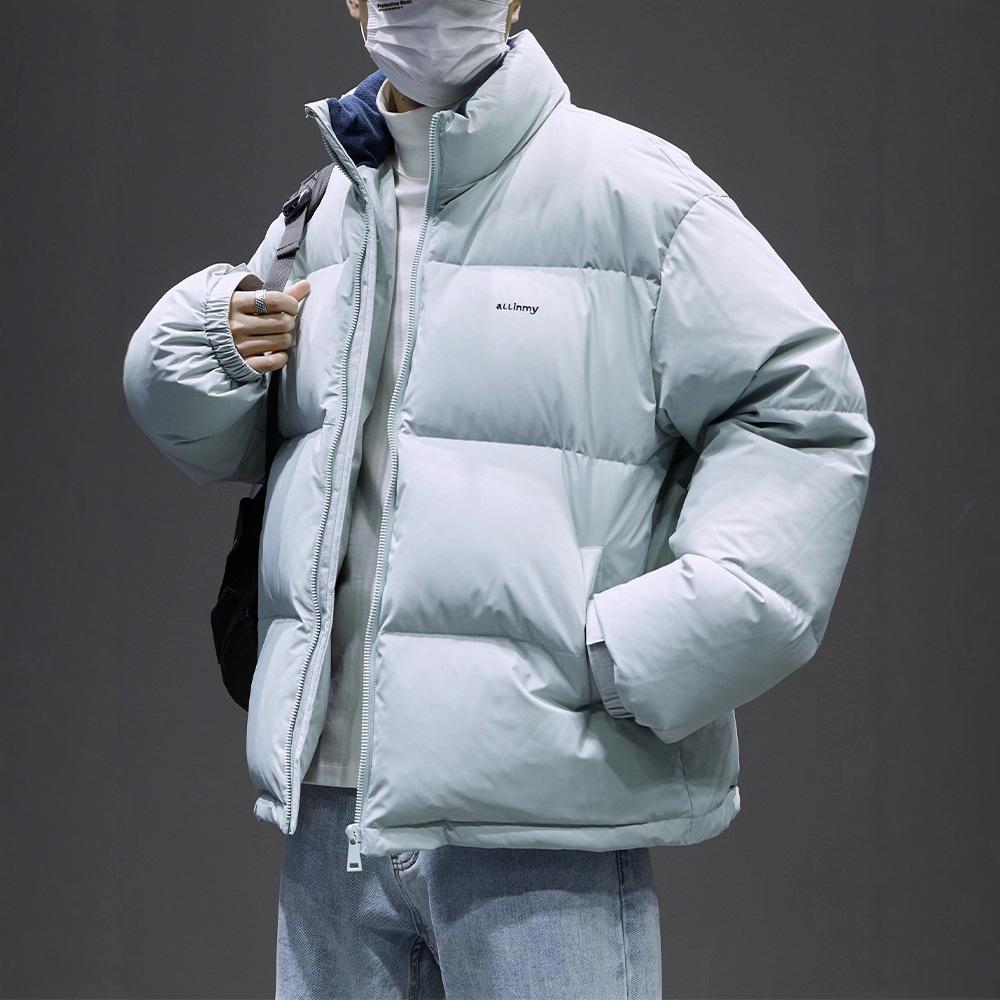 Men's Black Winter Down Puffer Jacket - Thick, Warm, Stand Collar, Casual Loose Fit, Trendy Youth Style